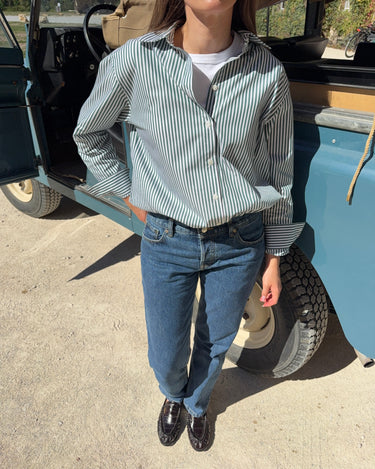 Cassie Cotton Green Striped Shirt